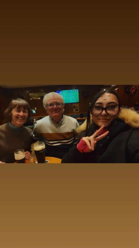 There is also time to spend with her host family - and the tradition of going to the pub