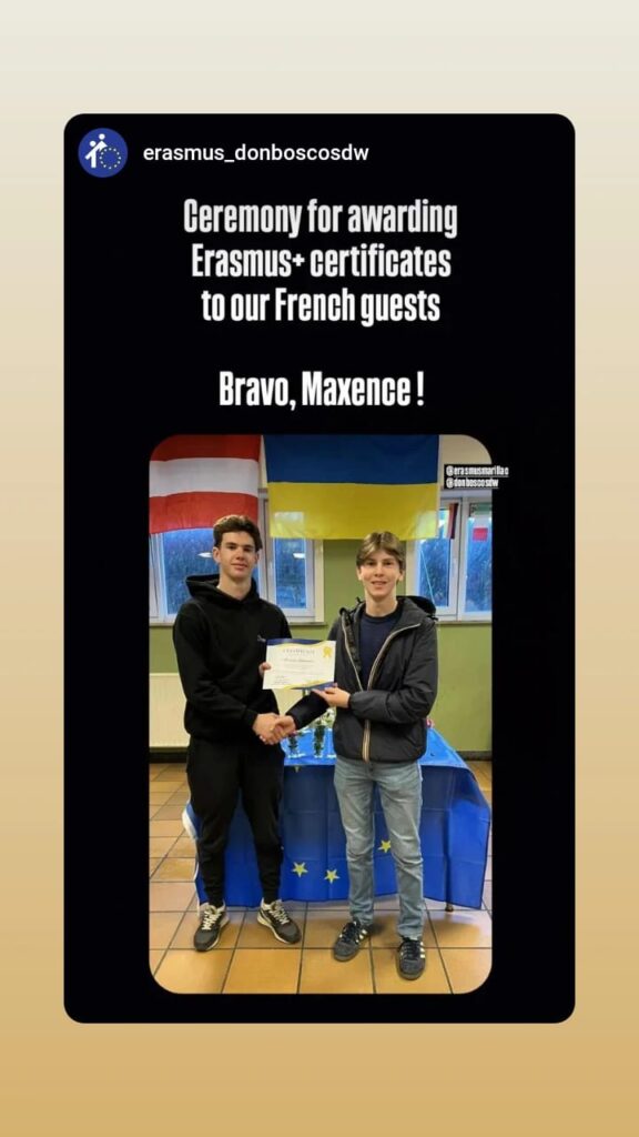 Certificates awarded by Belgian peers who will be doing their PFMP in Perpignan in March - Maxence